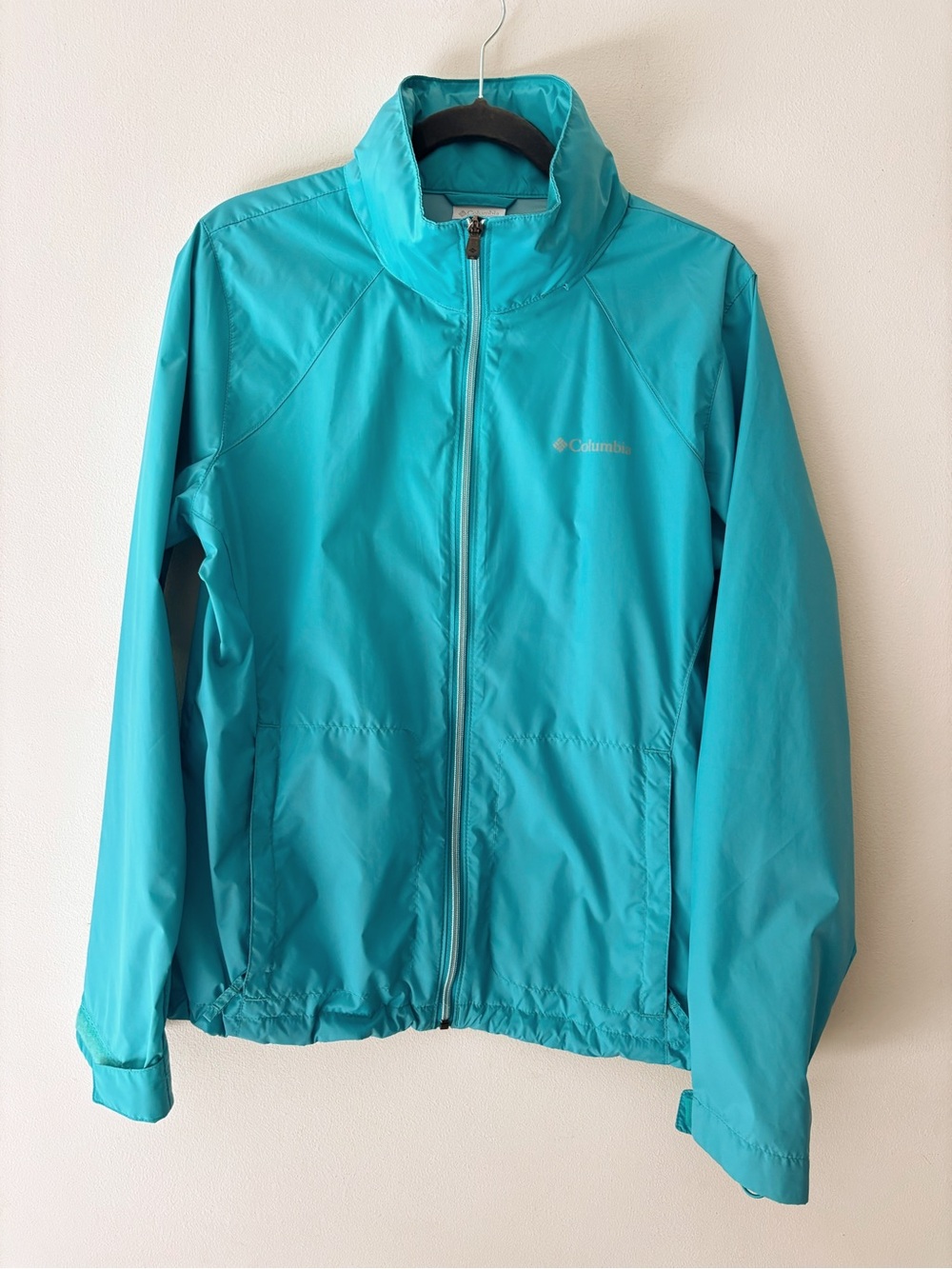 Columbia funnel neck turquoise aqua  windbreaker rain jacket large vintage y2k